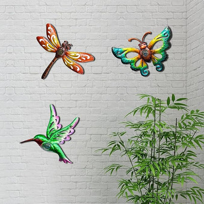 Hummingbird Butterfly Dragonfly Metal Wall Art, Hanging Wall decor Indoor | BVLFOOK; Ornament for Indoor Outdoor; 3 pack 9 inch; Living Room décor; Bedroom; Garden; Porch; Patio; Balcony