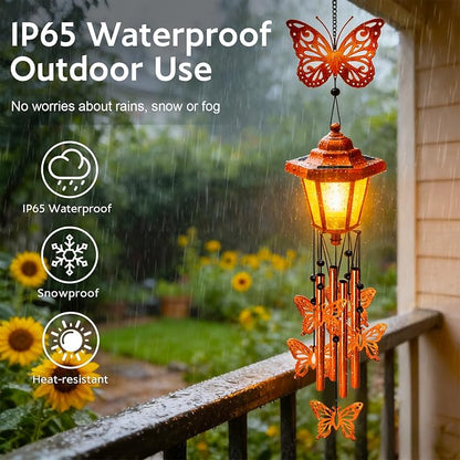Butterfly Solar Wind Chimes for Outside, Birthday Gifts for Mom Women Grandma Mother's Day Memorial, 34-Inch Windchimes with Wind Spinner, Outdoor Hanging Solar Lights Waterproof Yard Garden Decor