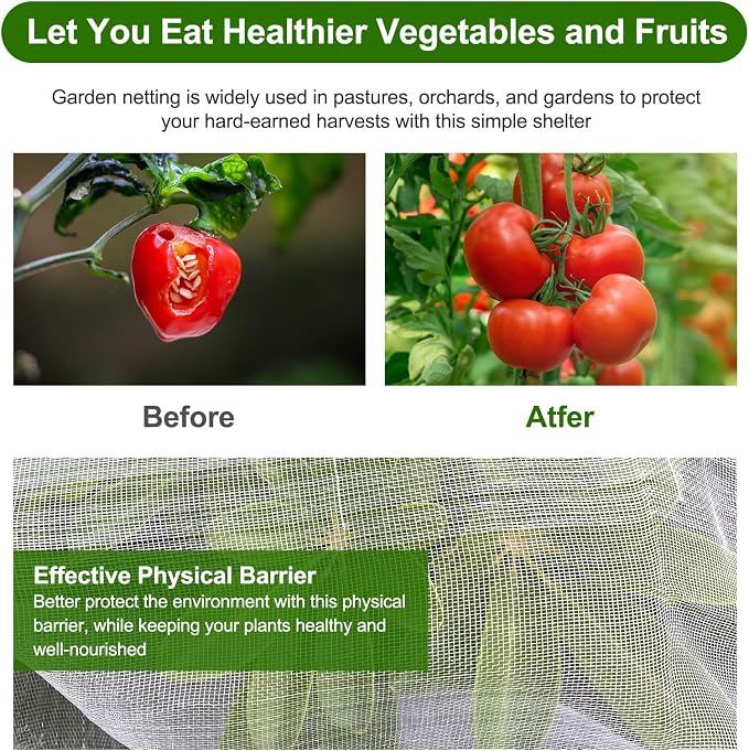 Garden Netting, Jevrench Durable Ultra Fine Garden Netting, Garden Plant Cover Row Cover Makes Plants, Vegetables, Fruits, and Flowers Grow Better (13ft x 50ft)