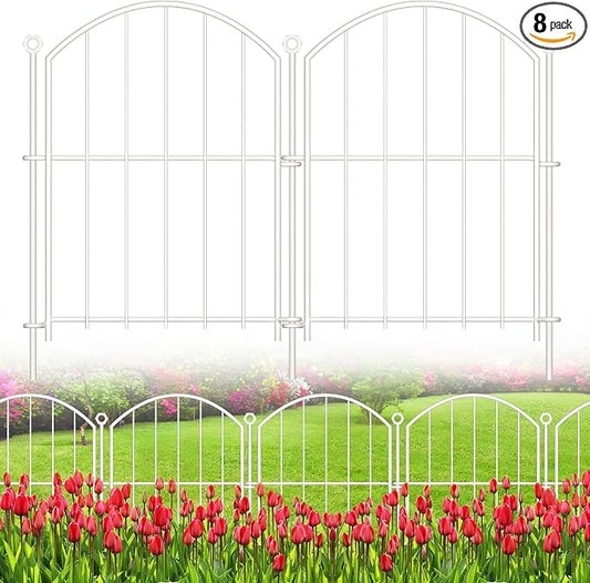 Decorative Garden Fence 17in x30ft, 30 Pack Rustproof Metal No Dig Fence Animal Barrier for Dog, Arched Flower Bed Edging Ornamental Wire Border Panel Fencing (White, 30 Panels-17in(H) x30ft(L))