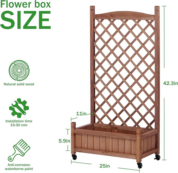 Raised Garden Bed with Trellies 2 Pack, Outdoor Wooden Planter Box & Plant Stand with Climbing Racks
