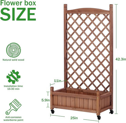 Raised Garden Bed with Trellies 2 Pack, Outdoor Wooden Planter Box & Plant Stand with Climbing Racks