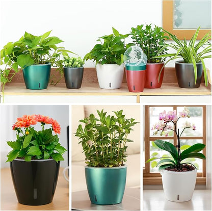 Self Watering Pots for Indoor Plants, 6-Pack 6.7'' Self Watering Planter with Drainage Holes, Small African Violet Pots with Water Indicator, Clear Wick Orchid Pot, Grey