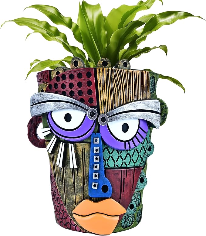 Midogaigai Abstract Face Planter Pots for Plants,Hand-Painted Colorful Flower Pots with Drainage, Indoor Outdoor Garden Decor Gift(Classic,Large)