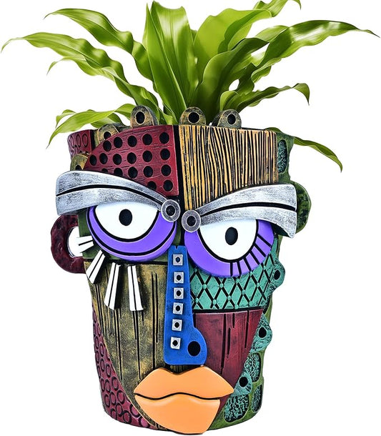 Midogaigai Abstract Face Planter Pots for Plants,Hand-Painted Colorful Flower Pots with Drainage, Indoor Outdoor Garden Decor Gift(Classic,Large)