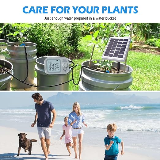 Solar Drip Irrigation System, 490 Timer Modes, 50FT Automatic Plant Watering Kit for 15 Potted Plants, IP67 Waterproof Auto Solar Irrigation Indoor and Outdoor Use for Garden,Balcony, Patio