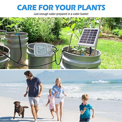 Solar Drip Irrigation System, 490 Timer Modes, 50FT Automatic Plant Watering Kit for 15 Potted Plants, IP67 Waterproof Auto Solar Irrigation Indoor and Outdoor Use for Garden,Balcony, Patio