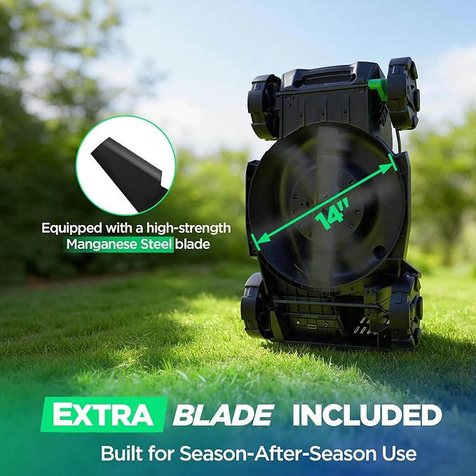 14" Cordless Lawn Mower, 20V Lightweight Push Mower with 8.0Ah Battery, Ultra-Quiet Motor for Small Yards, Lawn Care, Backyard Maintenance