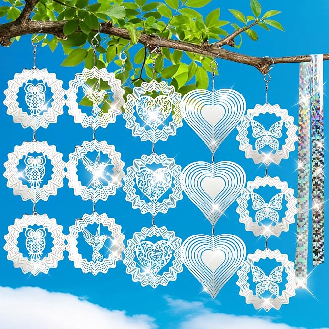 ZYNERY 15PCS Bird Deterrents for Outside Patio, Pigeon Deterrents for Outside, 3D Reflection Effectcaring Away Bird Repellent Devices Outdoor, Garden Wind Spinners Outdoor Decor, Yard Decorations