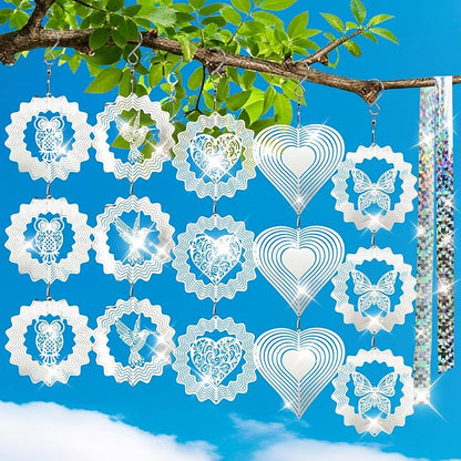 ZYNERY 15PCS Bird Deterrents for Outside Patio, Pigeon Deterrents for Outside, 3D Reflection Effectcaring Away Bird Repellent Devices Outdoor, Garden Wind Spinners Outdoor Decor, Yard Decorations
