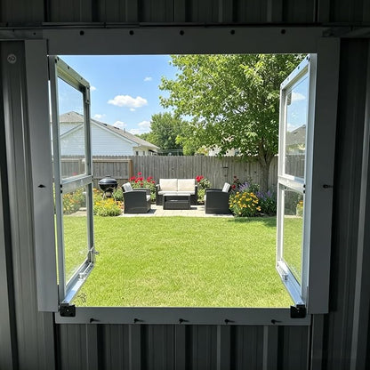 12x10 FT Outdoor Storage Shed,Tool Shed with 3 Openable Windows,Metal Building Backyard Shed w/Windowsill & Decorative Flower Rack,Lockable Single Door,Heavy Duty Waterproof,for Patio,Coal Gray