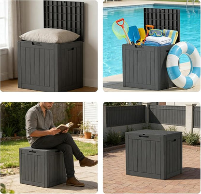 35 Gallon Resin Deck Box All Weather Outdoor Storage Box for Patio Furniture, Garden Tools, Lockable, Black