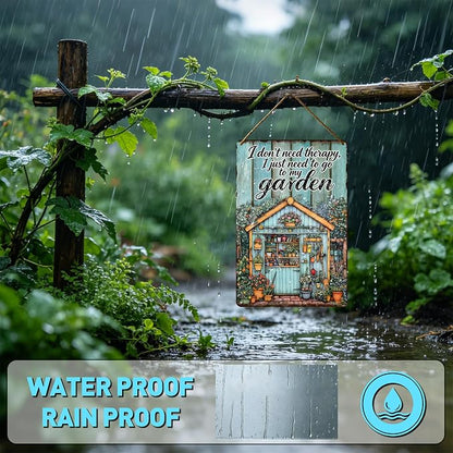 Funny Garden Metal Signs, Vintage Outdoor Wall Decor 8x12 Inch | I Don't Need Therapy, Weatherproof Aluminum Sign for Patio Yard Greenhouse, Gift For Gardeners