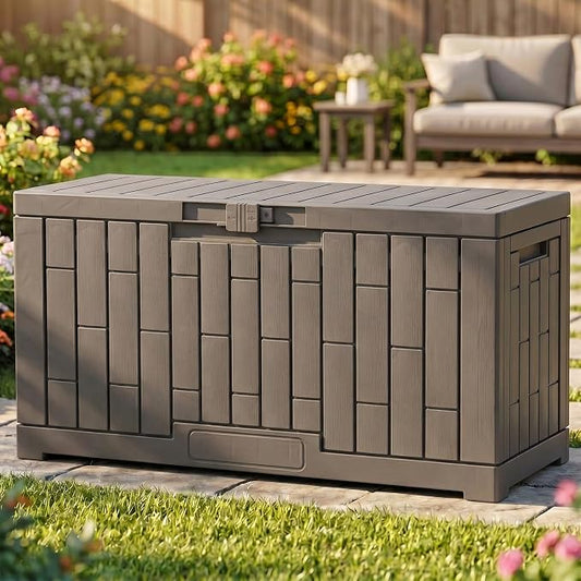 YITAHOME 60 Gallon Resin Deck Box | Weather Resistant Outdoor Rattan Storage Box with Slide-Locking Lid, Lockable Indoor Outdoor Storage for Supplies