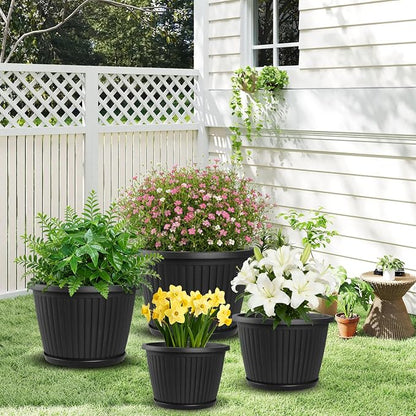Fodetyff 10-inch-Plastic-Plant-Pots-with-Saucer, Flower Pots Containers for Indoor Outdoor Plants, Large Resin Planter with Drainage Holes and Saucers for Snake Plant Monstera