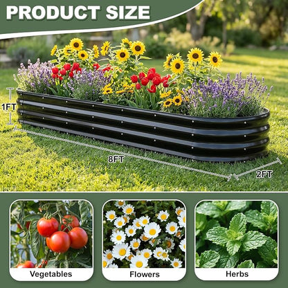 1MORE Galvanized Raised Garden Bed- Planter Garden Boxes Outdoor, Raised Beds for Gardening,Metal Garden Bed Kit for Vegetables Flower, Planter Raised Beds.8x2x1ft Grey-2pcs