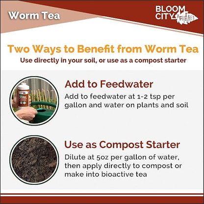 Organic Worm Tea Concentrate and Compost and Bokashi Booster by Bloom City, Gallon(128 oz)