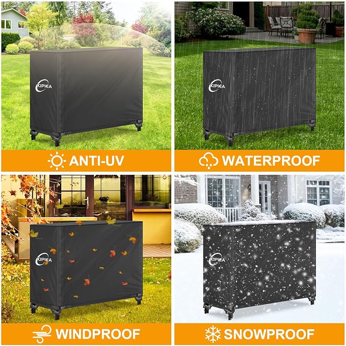 Kipiea 4FT Waterproof Firewood Storage Log Rack Cover, Heavy Duty 600D Outdoor Wood Storage Rack Cover with Buckles and Full-Length Hook & Loop Fastener, Tear-Resistant