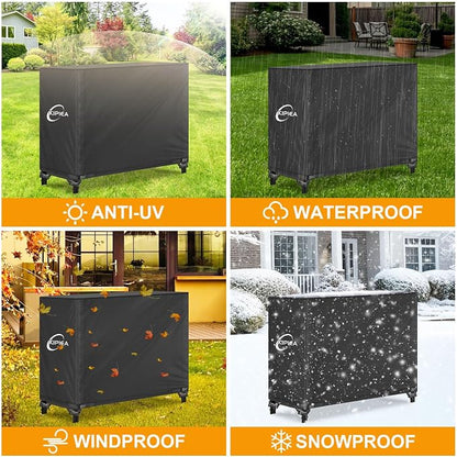 Kipiea 4FT Waterproof Firewood Storage Log Rack Cover, Heavy Duty 600D Outdoor Wood Storage Rack Cover with Buckles and Full-Length Hook & Loop Fastener, Tear-Resistant
