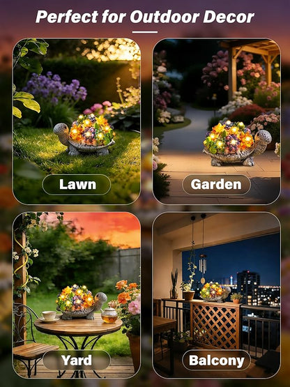 Guhope Solar Garden Statues, Outdoor Turtle Decor with Succulent and 8 LED Lights, Resin Outside Yard Figurine Decor for Garden, Yard, Lawn, Balcony, Porch, Gifts for Mom Grandma