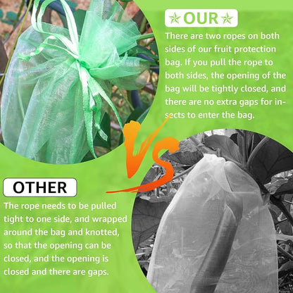 MIXC 100 Pcs Fruit Protection Bags, 12''×16''Fruit Netting Bags for Fruit Trees Fruit Cover Mesh Bag with Drawstring Netting Barrier Bags for Plant Fruit Flower