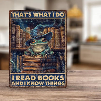 Vintage Frog Tin Sign That's What I Do IRead Books And Know Things Retro Metal Poster Magic Funny Frog Wall Art Cafe Office Home Bar Plub Club Toilet Classroom Rustic Metal Sign 12 * 16inch