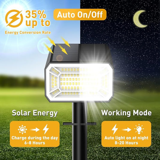 800 Lumens Solar Spot Lights Outdoor, 8 Pack Solar Landscape Lights with 100 LEDs Each, 4 Lighting Modes, IP65 Waterproof, 2-in-1 Solar Spotlights for Yard Garden Pathway Driveway(Cool White)