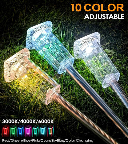 DenicMic Solar Lights Outdoor Waterproof 8 Pack 10 Modes Halloween Decor | 3000K/4000K/6000K/6 Fix Color/Color Changing LED Pathway Yard Garden Walkway Driveway, Acrylic Lampshade Stainless Steel Pole