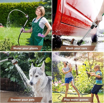 RESTMO Heavy Duty Metal Hose Wand, Watering Wand for Garden Hose | 180° Swivel Ratcheting Head, 16'' Hose Sprayer, 7 Spray Patterns, Flow Control, Ideal for Hanging Baskets & Shrubs, Brown