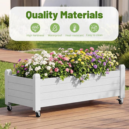 Fancyango Raised Garden Bed with Wheels 13.3" Hx2 -Ashen | Resin Elevated Garden Planter Box with Drainage, Outdoor Planter Box for Veggies Herbs Patio Balcony Backyard