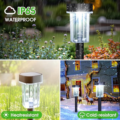 Solar Lights Pathways 8 Pack, Solar Garden Lights IP65 Waterproof 6000K Cold White LED Path Lighting with Snowflake Pattern for Yard Lawn Driveway Walkway Ground Patio Landscape