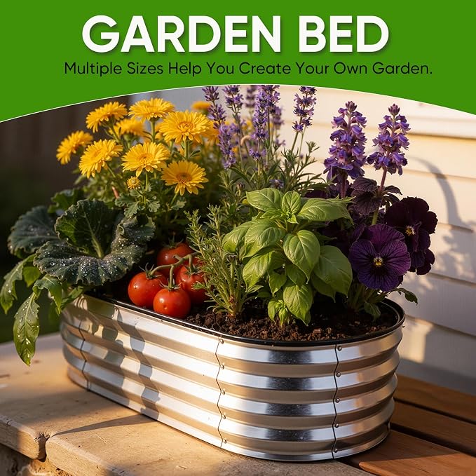Galvanized Raised Garden Bed 6x3x1ft, Rust-Resistant Metal Oval Planter Box Outdoor, Easy Assembly Planting Bed Kit for Vegetables, Fruits, Herbs - Silver