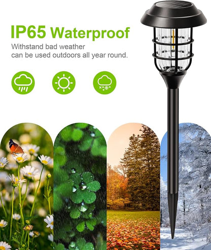 LETMY Solar Pathway Lights Outdoor, 8 Pack Bright Solar Lights Outdoor, IP65 Waterproof Auto On/Off Garden Lights Solar Powered Landscape Lighting for Yard Path Patio Walkway Driveway Pathway - Black