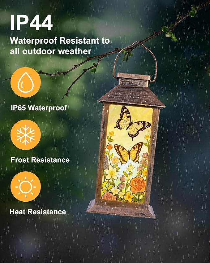 Butterfly Solar Lanterns Outdoor Waterproof Garden Decor Birthday Gifts for Women Mom Grandma Sister, Hanging LED Plastic Solar Lights Outside Decorative for Yard Patio Backyard Lawn Decorations