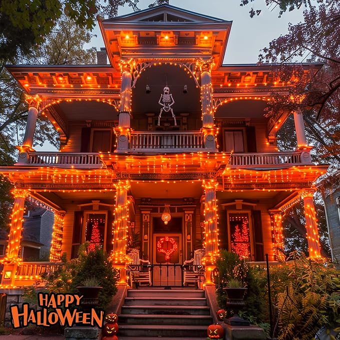JMEXSUSS 600 LED Solar Halloween Lights, 206.7ft Solar String Lights Orange | Halloween Lights Outdoor Waterproof, 8 Modes Orange Halloween Lights for Outside Tree Patio Yard Halloween Decorations
