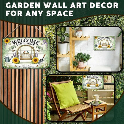 PEACHGARDEN Welcome To My Garden Metal Sign Women's Gardening Gift Garden Wall Art Decor For Outdoor Yard Patio Porch 8x12 inch