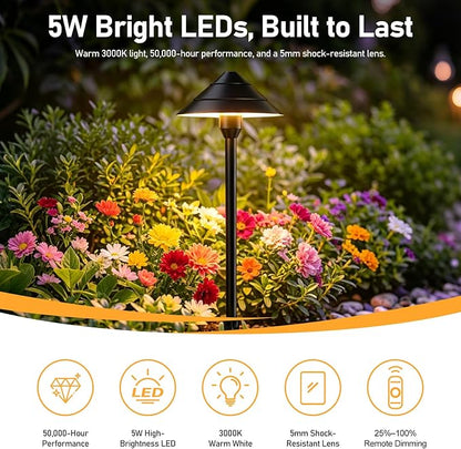 12-Light Low Voltage Landscape Lighting System, 8 Pathway Lights & 4 Spotlights, 60W 24V ETL Controller, Plug-and-Play, IP65 Waterproof, Remote & Timer, 3000K Warm White, 127FT for Path Garden