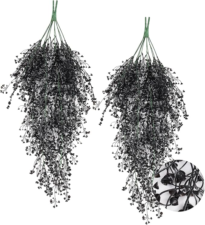 RECUTMS Artificial Hanging Plants 4Pcs Faux Hanging Vines Black Faux Ivy Vines Flowers Halloween Thanksgiving Decoration Indoor Outdoor Garden Wedding Balcony Room Decor (Black)