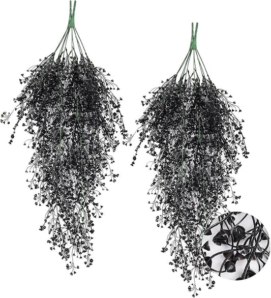 RECUTMS Artificial Hanging Plants 4Pcs Faux Hanging Vines Black Faux Ivy Vines Flowers Halloween Thanksgiving Decoration Indoor Outdoor Garden Wedding Balcony Room Decor (Black)