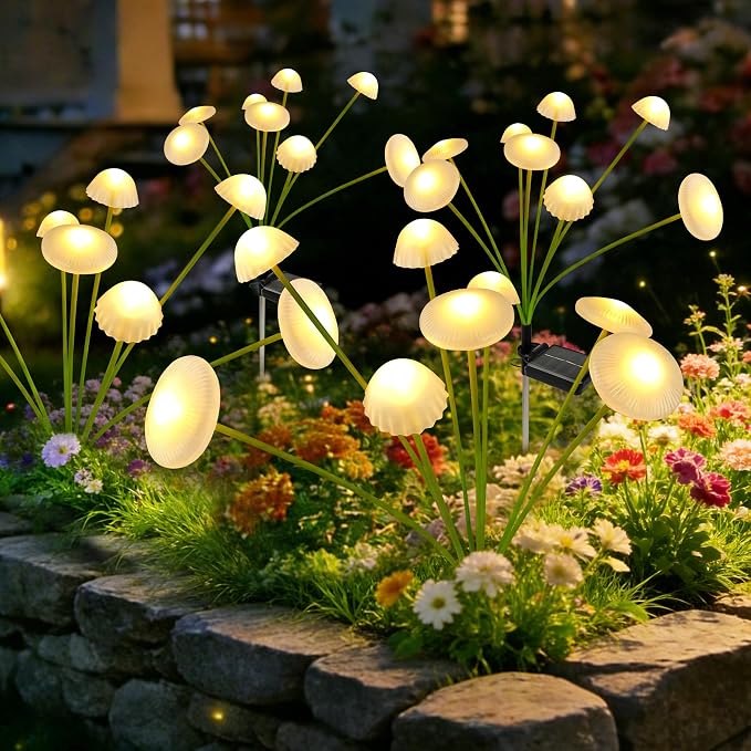 Solar Garden Lights Outdoor, 4Pack Solar Lights Garden Decor, Swaying Mushroom Lights Waterproof for Yard, Patio,Pathway Decoration,Gifts for Women,Mom(Warm White)