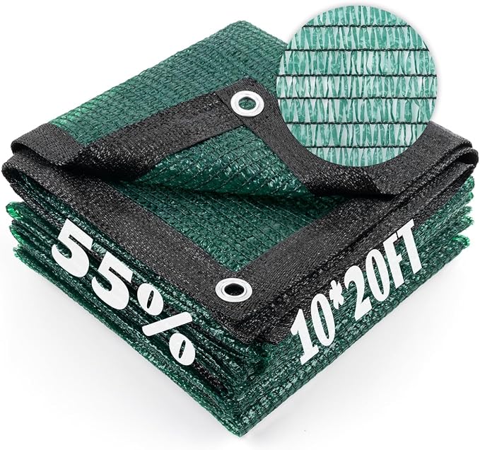 Cool Area 55% Sun Shade Cloth Mesh Tarp with Grommets for Plant Cover 10x20ft Patio Canopy Garden Pergola Greenhouse Car Barn Kennel Dark Green