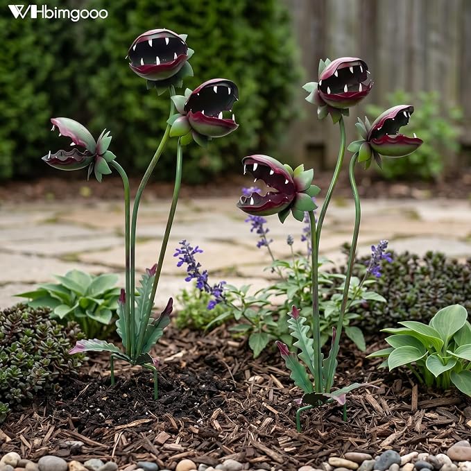 Metal Outdoor Plants - Venus Flytrap Garden Stakes Decorative, 25 Inch Carnivorous Metal Flowers Yard Art Garden Decorations for Outdoor Lawn Porch Pathway