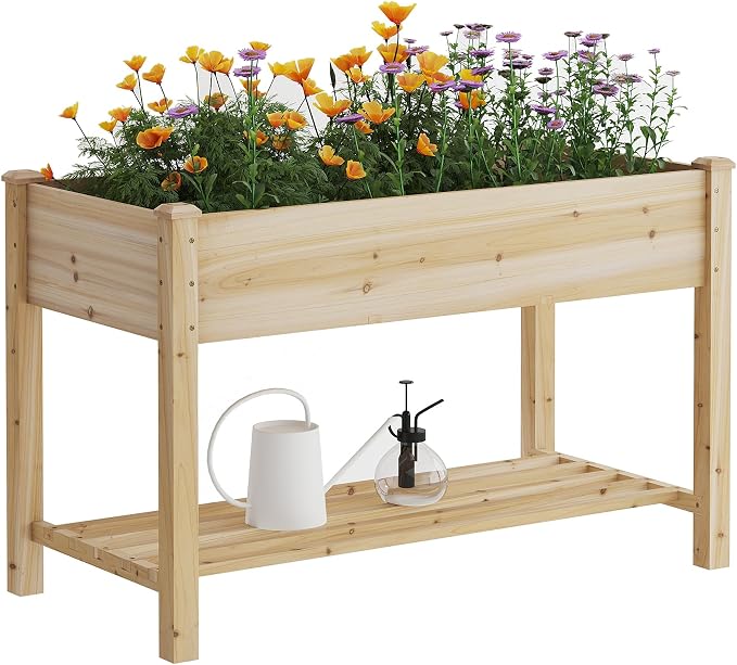 Raised Garden Bed with Legs Elevated Wooden Planter Box Stand Large Planter Stand Box for Fruits Vegetables Flowers with Divider with Bag - 48 * 24 * 30.5IN