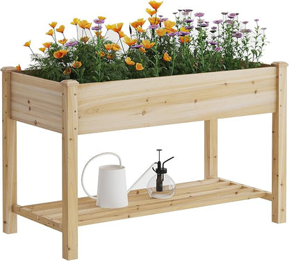 Raised Garden Bed with Legs Elevated Wooden Planter Box Stand Large Planter Stand Box for Fruits Vegetables Flowers with Divider with Bag - 48 * 24 * 30.5IN