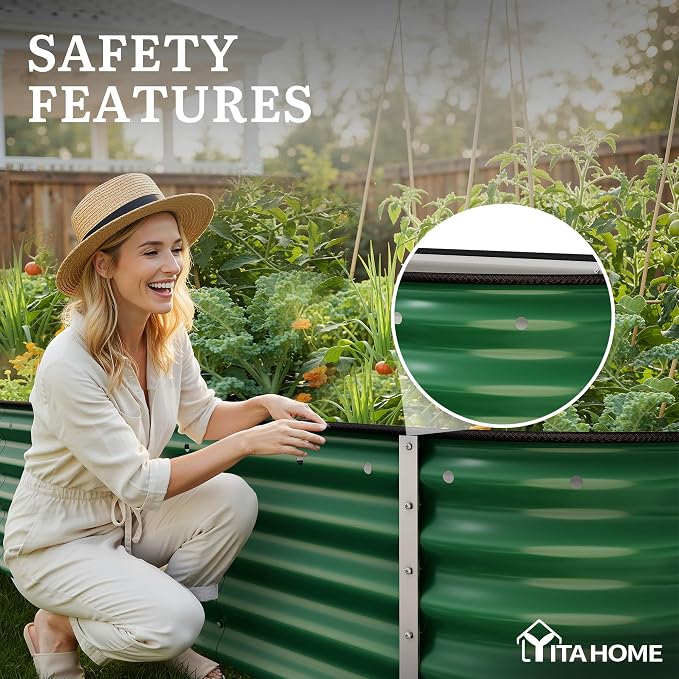 YITAHOME 8x2x1.5ft Galvanized Oval Raised Garden Bed, Metal Planter Box with Safety Rubber, Gloves, Outdoor Flower Bed for Planting Plants Vegetables, Green