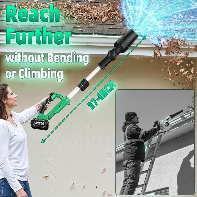 KIMO Cordless Leaf Blower, 310000RPM Brushless Motor, 37 Inch Adjustable Pole, 650CFM 280MPH, No 20V Battery-Bare Tools