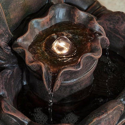Glitzhome Zen Style Meditating Buddha Statue Fountain Polyresin Outdoor Decoration with Pump and LED Light, 28.25" H