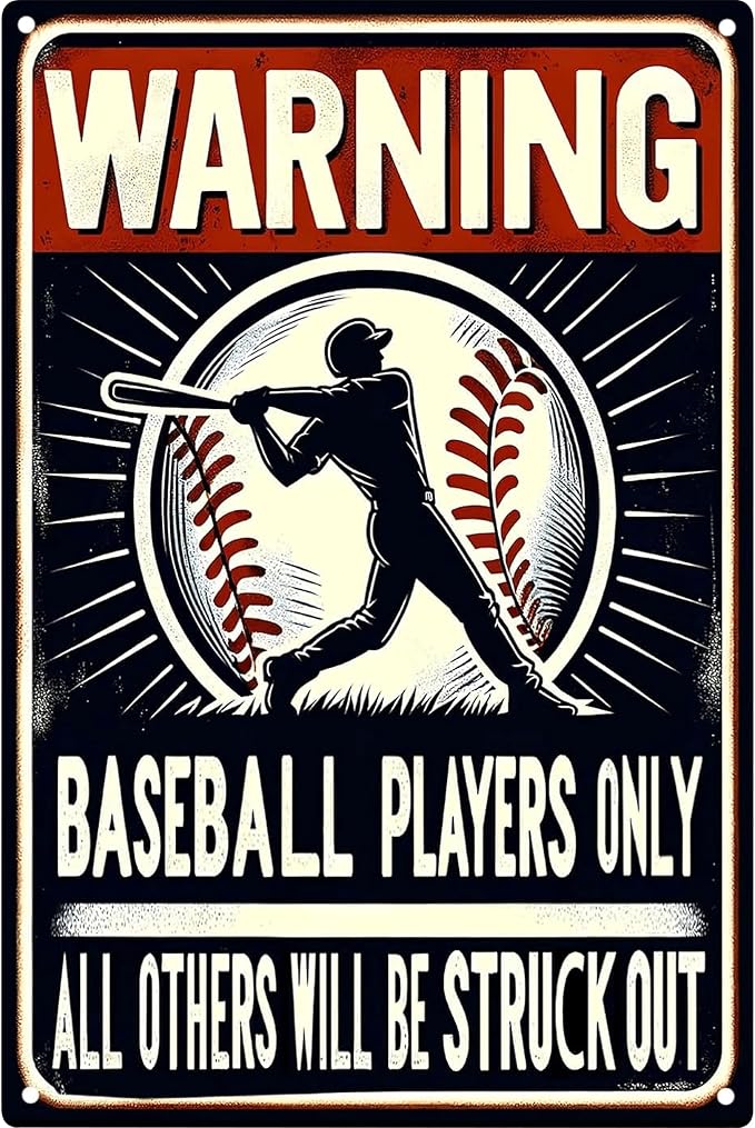 Warning Baseball Players Only Tin Signs-Metal Signs Baseball Posters,Baseball Gifts for Boys 8-12 for Boys Room Wall Decor(8×12 inch)