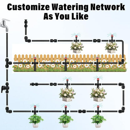 44 Pcs 1/4" Quick Connect Drip Irrigation Fittings Kit for for Gardens | with 4 Shut Off Valve,10 Tees,10 Couplings,10 Elbows & 10 End Plugs,for Garden Irrigation Systems