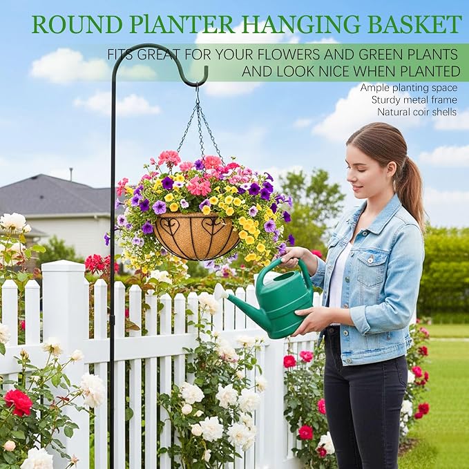 Hanging Planters for Outdoor Plants 4 Pack 14 inch Metal Hanging Flower Basket with Coco Coir Liner Wire Plant Holder Watering Flower Baskets Pot Hanger Garden Decoration for Indoor Outdoor(AXL)